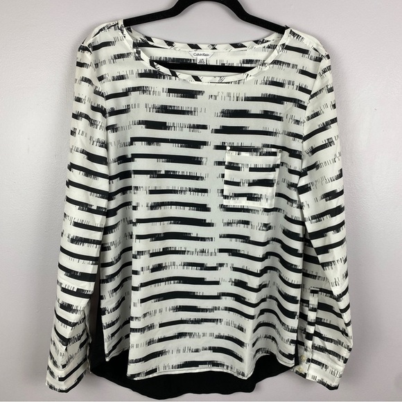 Calvin Klein Classic Contemporary Striped Viscose Blend Blouse Large Black White - Picture 3 of 14
